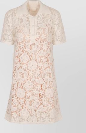 Parosh scalloped hem lace overlay floral mini dress