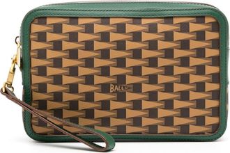 Bally Pennant-pattern contrasting-trim leather clutch bag - men - Calf Leather - OS - Green