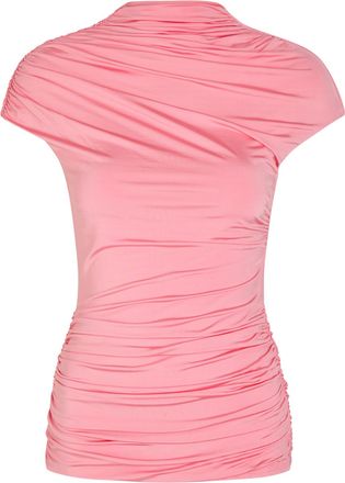 Self Portrait Gathered Stretch-jersey top - Pink - 12 (UK12 / M)