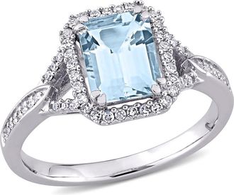 Amour 1 7/8 CT TGW Octagon Shape Aquamarine and 1/5 CT TGW Diamond Ring In 14K White Gold
