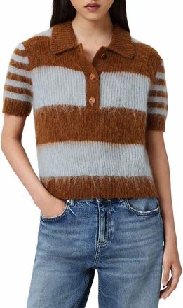 AllSaints Clem Polo Sweater in Steel Blue/Cognac at Nordstrom, Size X-Small