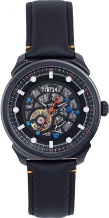 Reign Weston Automatic Skeletonized Leather-Band Watch - Black