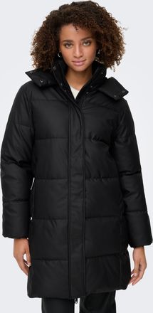 Only Steppmantel ONLY ONLAGNES COATED PUFFER COAT OTW, Damen, Gr. XS, schwarz, Steppware, Obermaterial: 100% Polyester, unifarben, ca. Mitte Oberschenkel, 