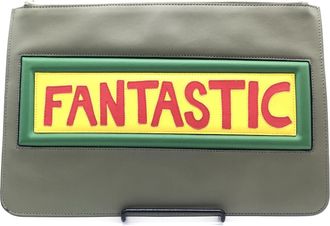 Fendi Moss Green Leather Clutch With Womens Logo (Pre-Owned)