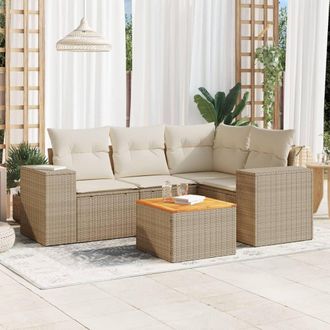 vidaXL Juego De Sof&aacute;s Jard&iacute;n Con Cojines 5 Pzas Rat&aacute;n Sint&eacute;tico Beige Vidaxl