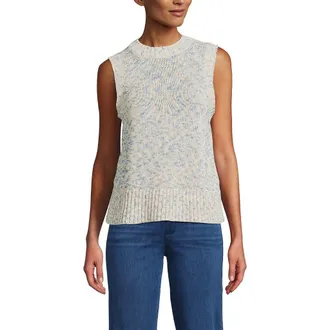 Lands End Cotton Tweed Textured Crewneck Vest Sweater in Ivory Rainbow Space Dye at Nordstrom, Size X-Large