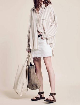 Denimist Button Front Shirt In Beige/ecru Stripe