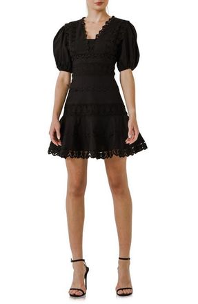endless rose Plunge Neck Cotton & Linen Dress in Black at Nordstrom, Size X-Small