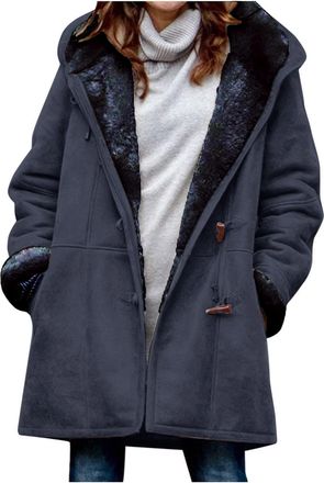 Generic Jumper Dress for Women UK, Long Sleeve Tops Women Coats for UK Black Hoodies Womens Casual Fashion Loose Solid Color Hat Plus Fleece Collar Pocket Jac