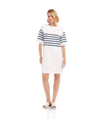 Karen Kane Stripe Raglan Sleeve Dress In Off White And Navy