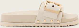 AllSaints Womens Cow Leather Ellie Studded Buckle Leather Sliders, Size: UK 7/US 10/EU 40