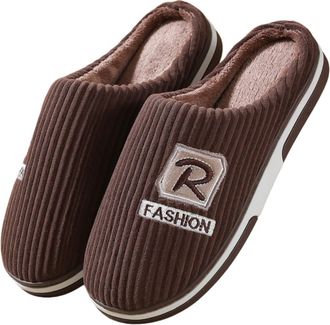 Generic Winter Plus Size Cotton Slippers for Mens Indoor Non-slip Warm Slippers(03 coffee,48-49)