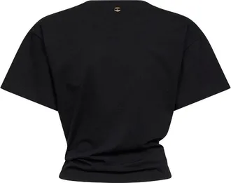 Paco Rabanne Womens Black Cropped T-Shirt With Piercing Detail Cotton T-Shirts & Jerseys