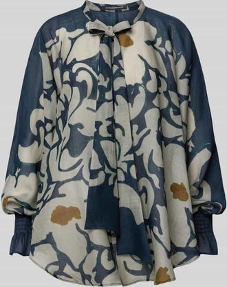 Luisa Cerano Luisa Cerano Bluse mit Schluppe und Volant&auml;rmeln in Dunkelblau, Gr&ouml;&szlig;e 42