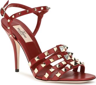 Valentino Garavani Womens Rockstud Kidskin Sandals Bright Red