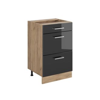 Vicco Mueble Bajo De Cocina R-line, Antracita Alto Brillo/roble Dorado, 50 Cm Sin Encimera, Vicco