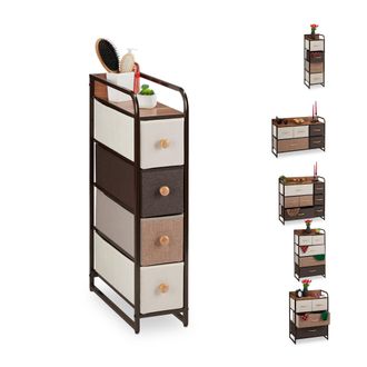 Relaxdays Mueble Modular, 4 Cajones Deslizantes, Balda, Cestas Plegables, C&oacute;moda De Tela, 84,5 X 20 X 49,5 Cm, Marr&oacute;n - Relaxdays