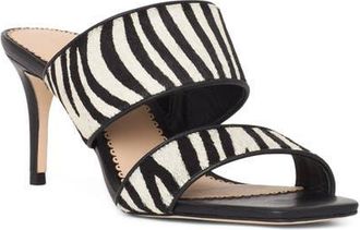 Cinq &agrave; Sept Sutton Zebra Haircalf Slide Sandal in Black/ivory at Nordstrom, Size 39.5