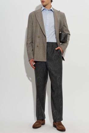 Etro Checked Blazer With A Single Vent, Mens, Grey