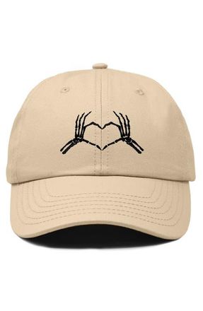 Dalix Skeleton Heart Embroidered Dad Hat in Khaki at Nordstrom