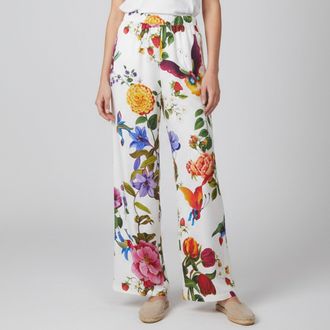 Max Mara X Lily Aldridge Multicolour Floral Print Silk Wide Leg Trousers