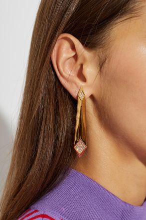 Versace Brass Earrings With Shimmering Crystals, Womens, Gold