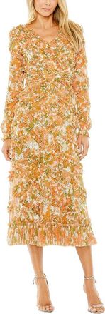 Mac Duggal Low Back Floral V Neck Ruffle Dress