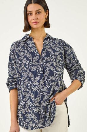 Roman Leaf Embroidered Collared Top