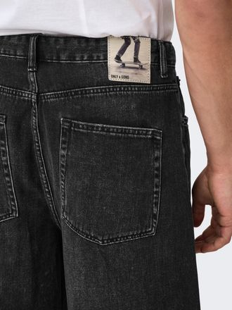 Only & Sons Shorts ONLY & SONS ONSCARL BALL WB 2957 TAI, Damen, Gr. XL, N-Gr, washed schwarz, Denim/Jeans, Obermaterial: 100% Baumwolle, Abriebeffekte, relaxed fi