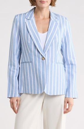 T Tahari Stripe Notch Lapel Linen Blend Blazer in Blue/White Stripe at Nordstrom Rack, Size 6