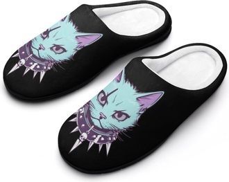 Generic Punk Scar Cat Slippers Men Winter Warm Cotton Anti-Slip Indoor Slip-Ons House Shoes