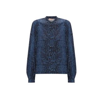 Twinset Cr&ecirc;pe de Chine Python Print Blouse - Dames - Blouses & Shirts - Blauw - Maat: XL Viscose