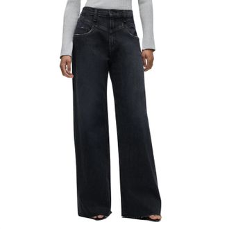 Hudson Womens Jodie Seamed Front Yoke Wide Leg Jean In Milano Noir