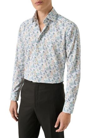 Eton Contemporary Fit Floral Twill Dress Shirt in Medium Blue at Nordstrom, Size 15.5