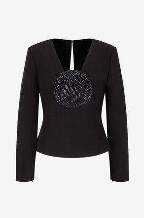 Roland Mouret Tailliertes Cr&ecirc;pe-Top mit kristallbesetzte Bl&uuml;te