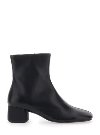 Vagabond Black Ankle Boots With Low Block Heel And Side Zip Closure In Leather Woman