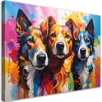 Feeby Cuadro Sobre Lienzo, Perros De Colores Animales, 100x70
