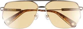 Jacquemus Les Lunettes Aviador Sunglasses in Silver/wood Effect/yellow at Nordstrom