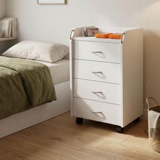 Dmora Dmora Commode &Agrave; Roulettes, 4 Tiroirs, 40 X 36 X 65 Cm, Meuble De Bureau, Blanc