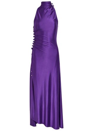 Paco Rabanne Ruched Asymmetric Stretch-jersey Maxi Dress - Violet - 38 (UK10 / S)