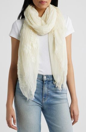 Treasure & Bond Floral Embroidered Gauze Fringe Scarf in Ivory Egret at Nordstrom