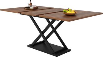 STILVORA Mesa De Comedor Extensible Para 6 A 8 Personas Con Patas Cruzadas De Metal, En Mdf, Nogal Y Negro, 120&times;80&times;75 Cm