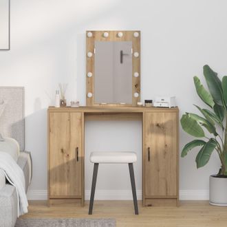 Berkfield Home Dressing Table with LED Lights Artisan Oak 102x33x135 cm in Brown | Size: 102 x 33 x 135 cm