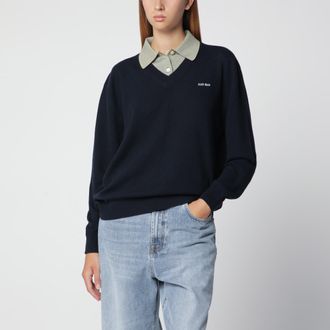 Miu Miu Blue Wool and Cashmere Sweater with Collar