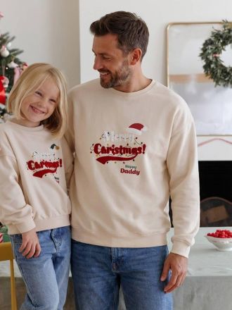 Vertbaudet Herren Sweatshirt HAPPY DADDY Familien-Capsule f&uuml;r Weihnachten vanille