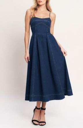 Flying Tomato Fit & Flare Denim Maxi Dress in Medium Indigo at Nordstrom Rack, Size Small