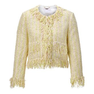 Rich & Royal Giacca Corta in Boucl&eacute; con Frange - - Jackets - Donna - Giallo - M