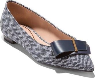 Cole Haan Felicia Bow Ballet Flat in Midnight Moon Herringbone at Nordstrom, Size 8.5
