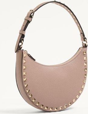 Valentino Garavani Mini Borsa Hobo Rockstud In Vitello Granato Donna POUDRE UNI