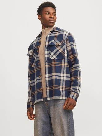 Jack & Jones Langarmhemd JACK & JONES JPRRAYMOND MELANGE CHECK LS OVERSHIRT SN, Herren, Gr. S, N-Gr, blau (night sky), Web, Obermaterial: 100% Baumwolle, gemustert